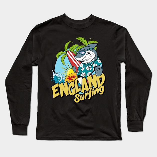 England surfing shark Long Sleeve T-Shirt by SerenityByAlex